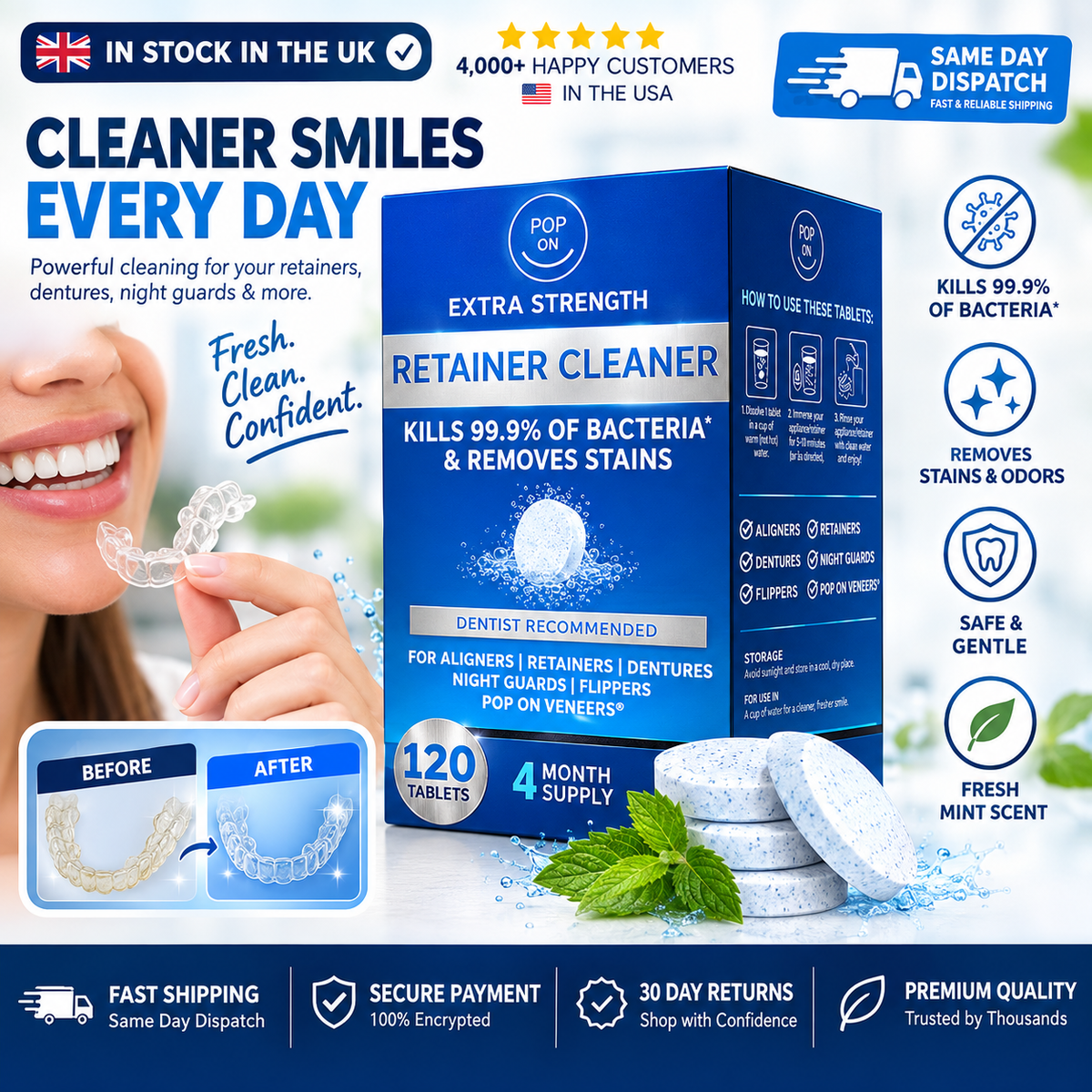 Retainer Cleaner Tablets - 120 Tablets, 4 Month Supply